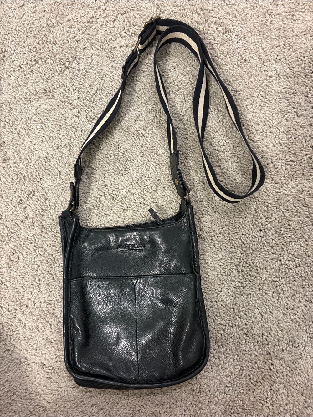 Black Leather Crossbody Bag with Contrast Strap